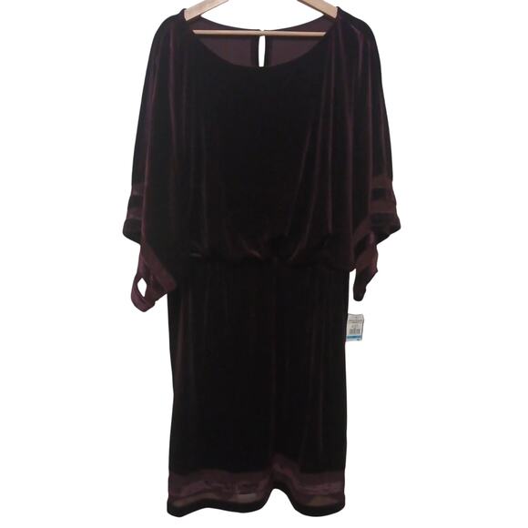 NWT Jessica Howard 20W eggplant Velvet Illusion dress insets on sleeves & hem. - Picture 7 of 13